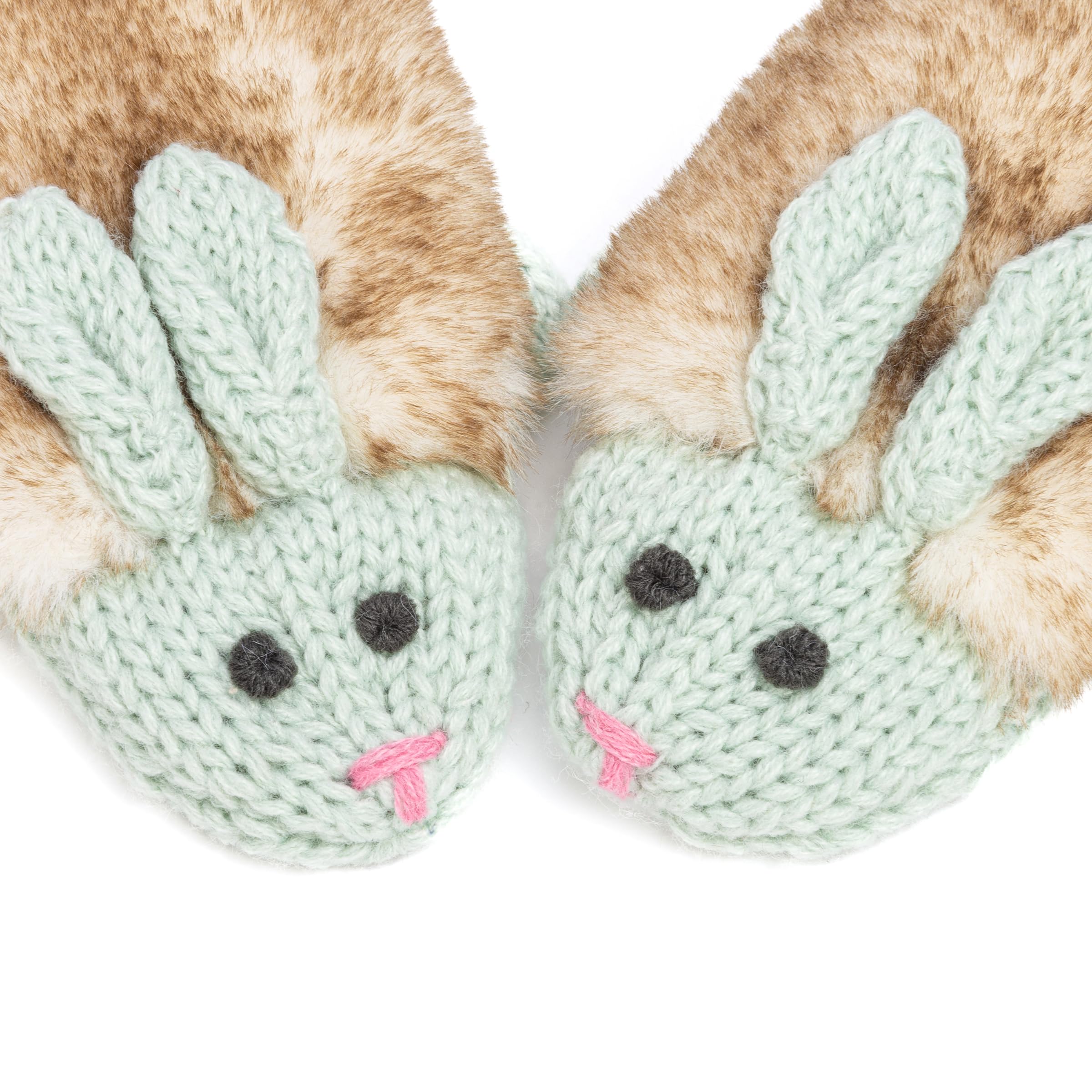 Warm Knit Winter Mittens For Girls Ages 3-12 Years, Double-layered, Fun Bunny Rabbit Design For Children, Toddler To Big Kids