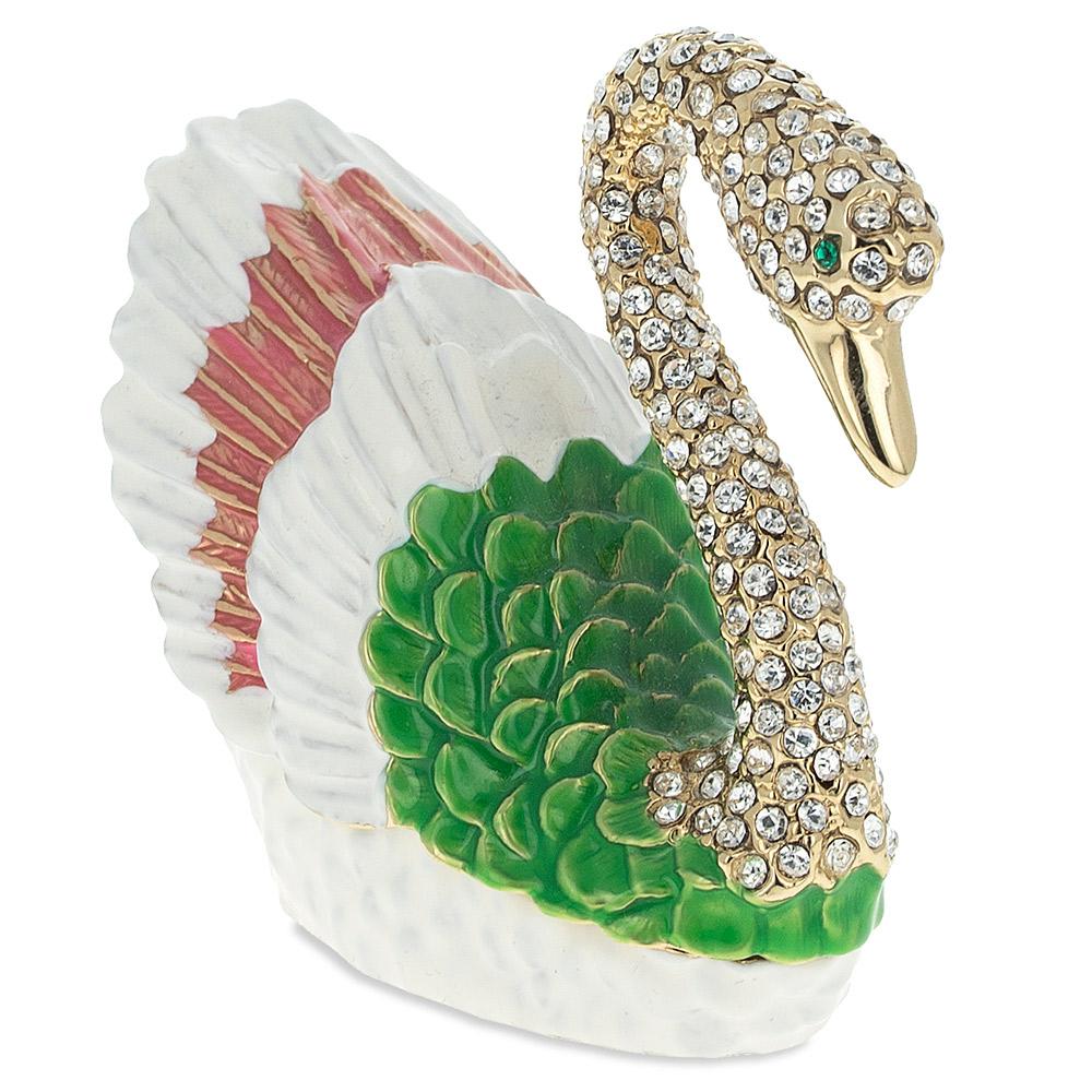 Swan Jeweled Trinket Box Figurine 2.6 Inches