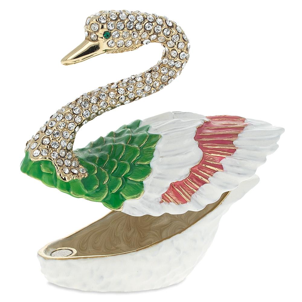 Swan Jeweled Trinket Box Figurine 2.6 Inches