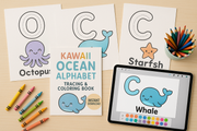 Kawaii Ocean Alphabet Tracing & Coloring Book | Digital Download Pdf