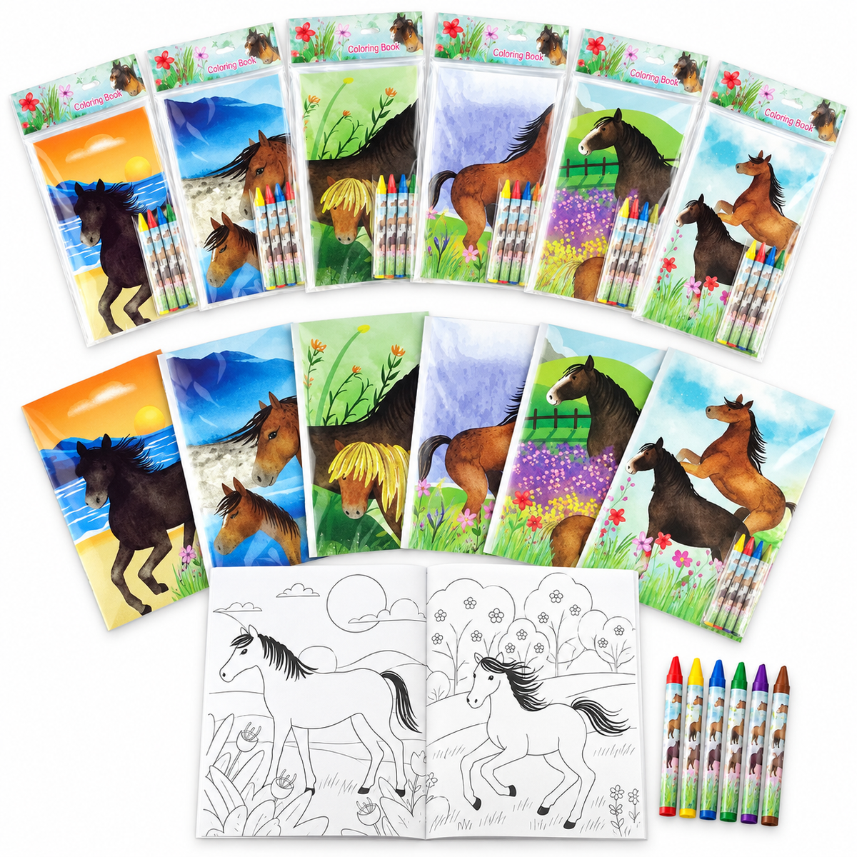 Horses Coloring Books With Crayons Party Favors - Set Of 6 Or 12