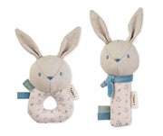 “Cotton Bunnies” Rattle Ring + Squeaker Set - Dusty Blue