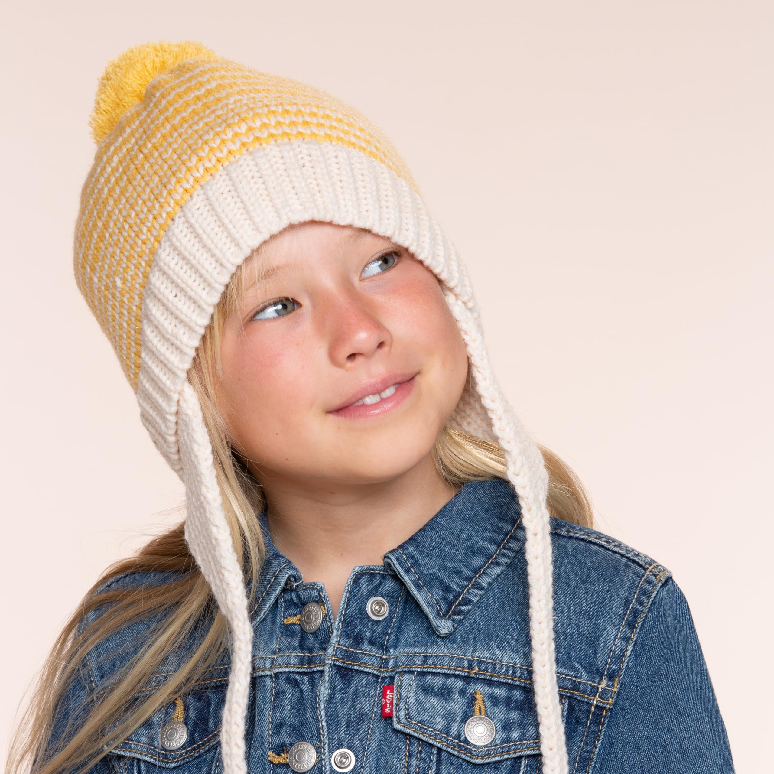 Warm Earflap Knit Beanie Hat With Ties For Toddlers/little Kids 2-6 Years