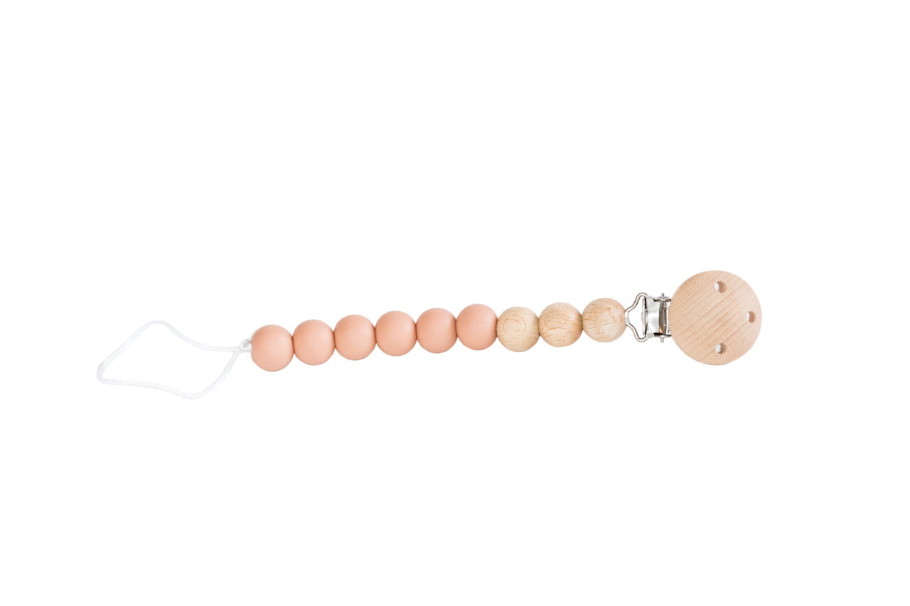 Blush Beaded Wooden & Silicone Pacifier Clip