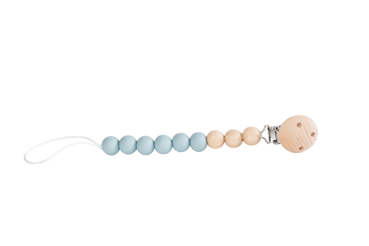 Duck Egg Blue Beaded Wooden & Silicone Pacifier Clip