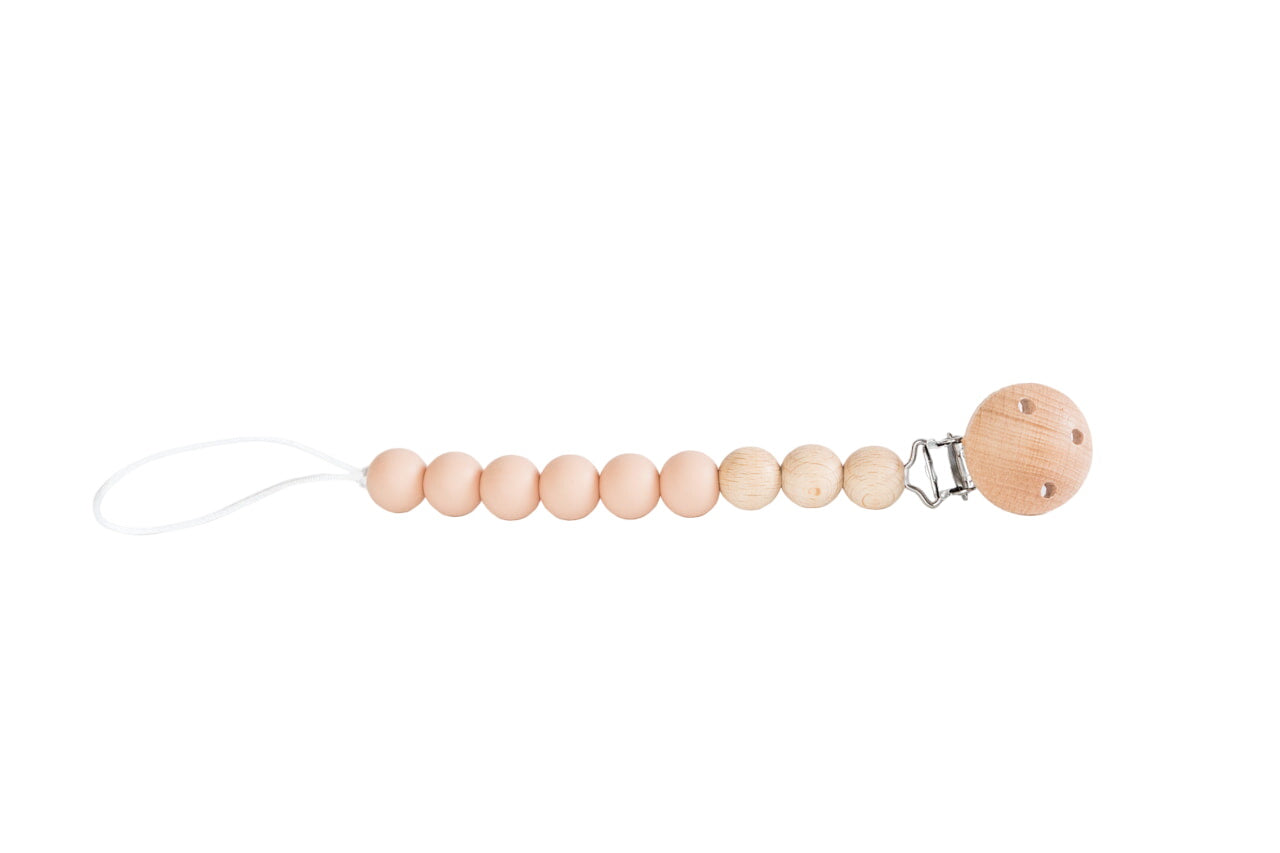 Apricot Beaded Wooden & Silicone Pacifier Clip