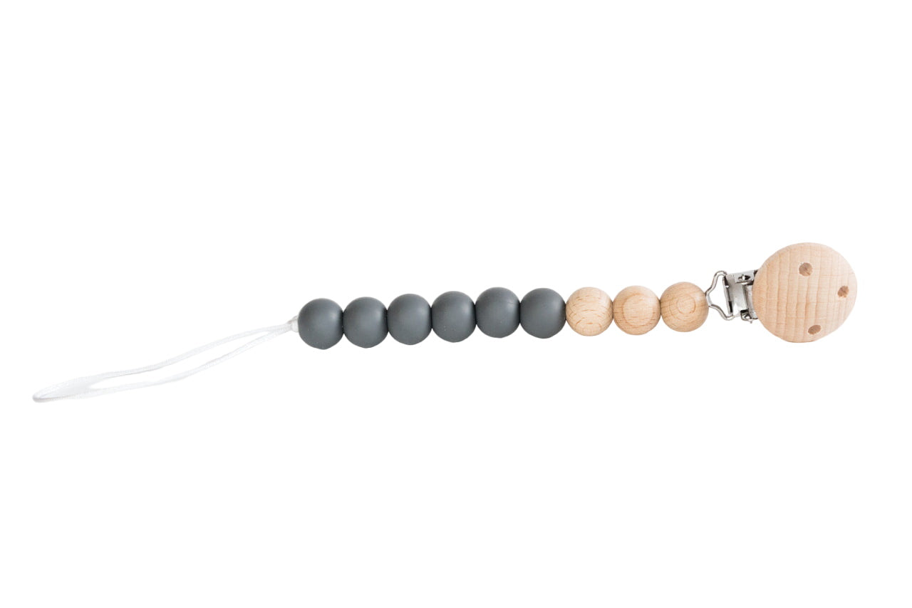 Charcoal Beaded Wooden & Silicone Pacifier Clip