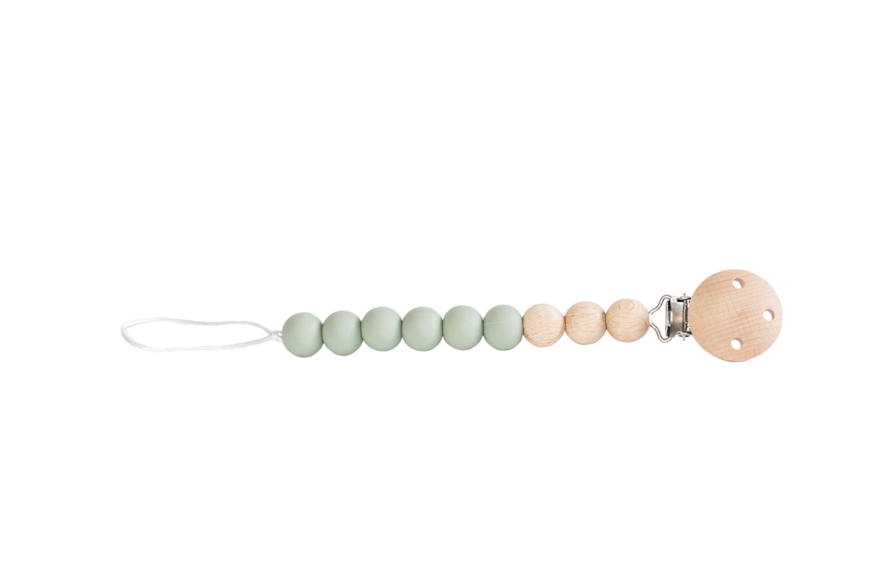 Sage Beaded Wooden & Silicone Pacifier Clip