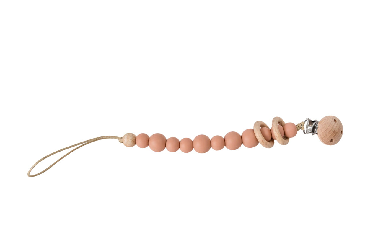 Blush Silicone Bead & Wood Ring Pacifier Clip