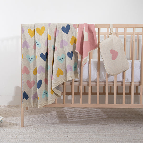 Smiley Hearts Organic Cotton Baby Blanket And Burp Cloth Set