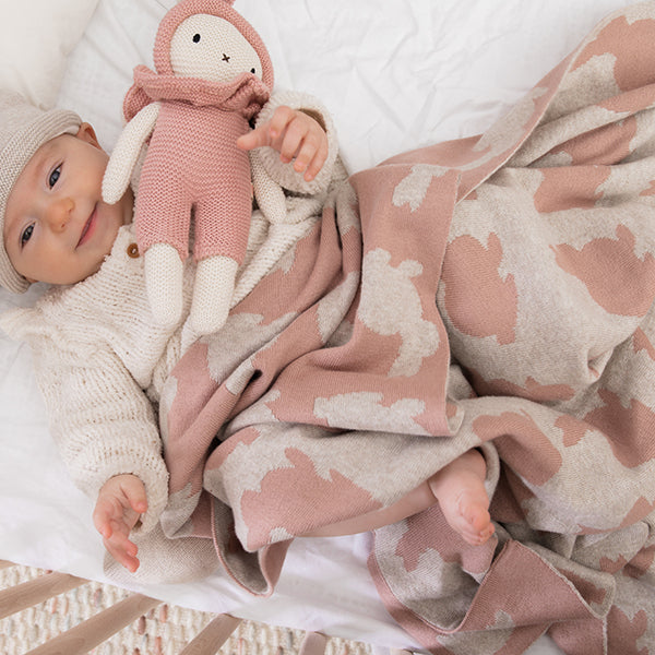 Bunny Organic Cotton Baby Blanket And Burp Cloth Set