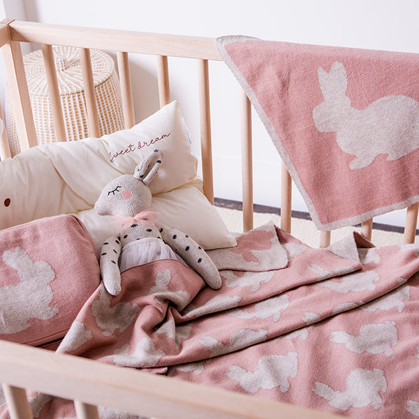 Bunny Organic Cotton Baby Blanket And Burp Cloth Set
