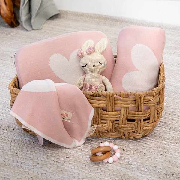 Heart Organic Cotton Baby Blanket And Burp Cloth Set