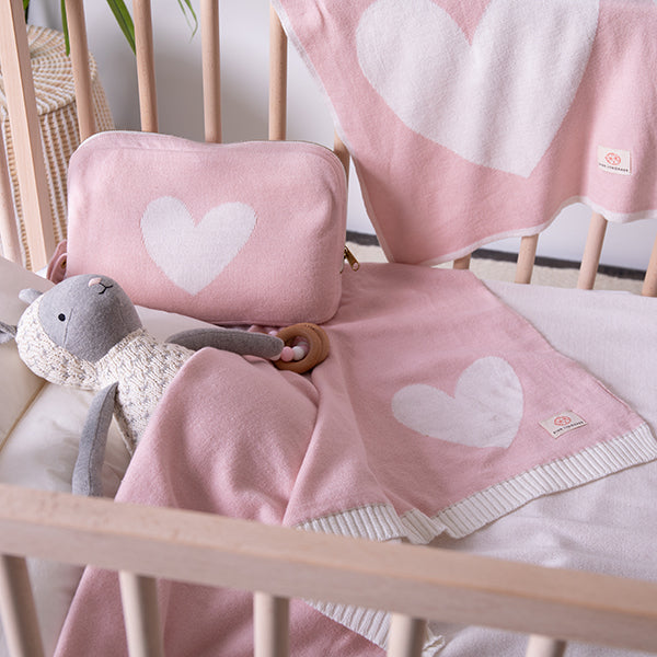 Heart Organic Cotton Baby Blanket And Burp Cloth Set