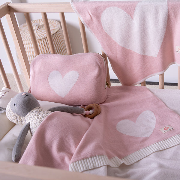 Heart Organic Cotton Baby Blanket And Burp Cloth Set