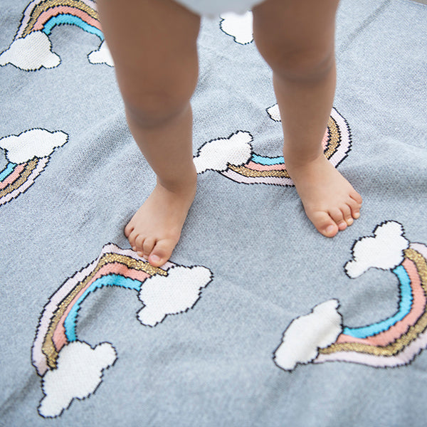 Rainbow Organic Cotton Baby Blanket And Burp Cloth Set