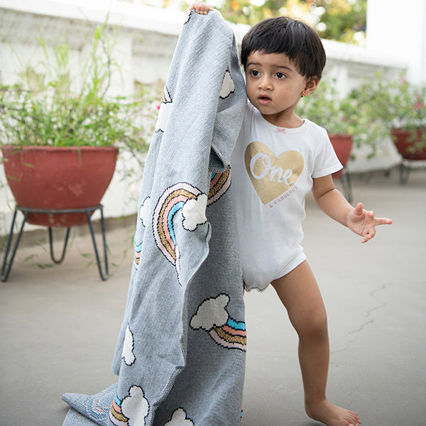 Rainbow Organic Cotton Baby Blanket And Burp Cloth Set