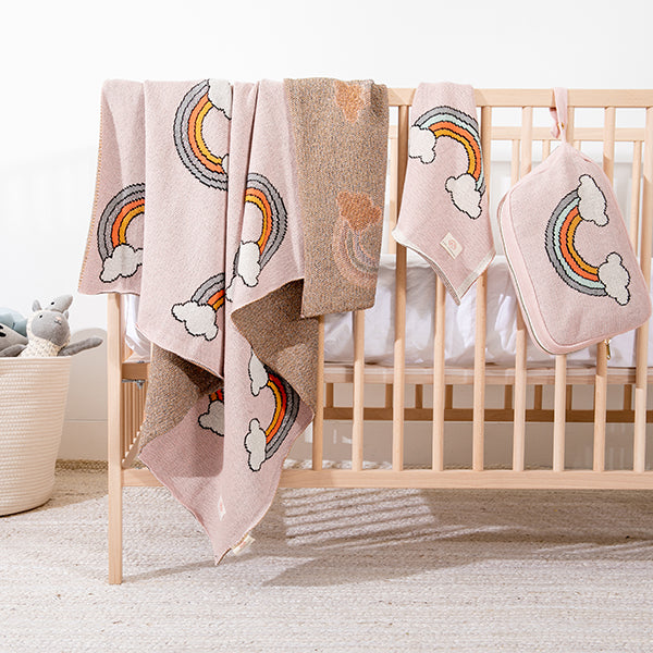 Rainbow Organic Cotton Baby Blanket And Burp Cloth Set