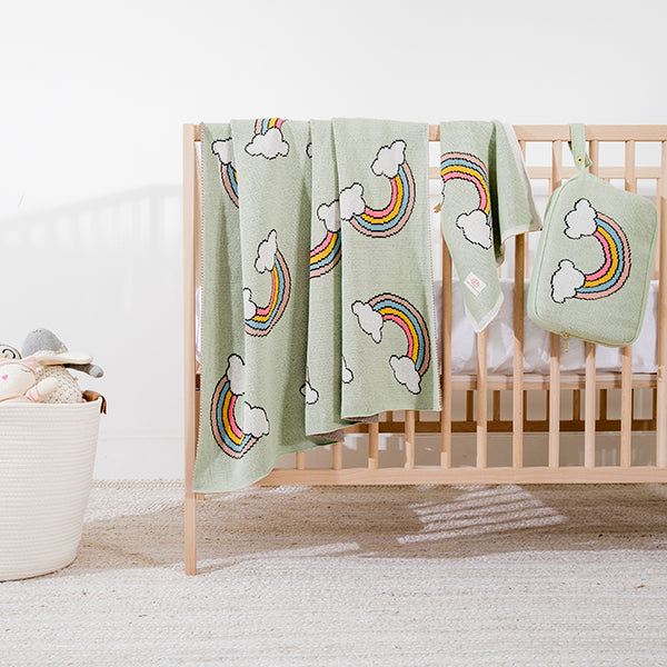 Rainbow Organic Cotton Baby Blanket And Burp Cloth Set