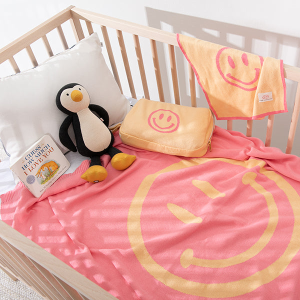 Smiley Organic Cotton Baby Blanket And Burp Cloth Set