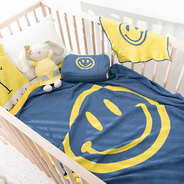 Smiley Organic Cotton Baby Blanket And Burp Cloth Set