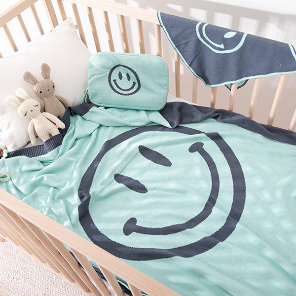 Smiley Organic Cotton Baby Blanket And Burp Cloth Set