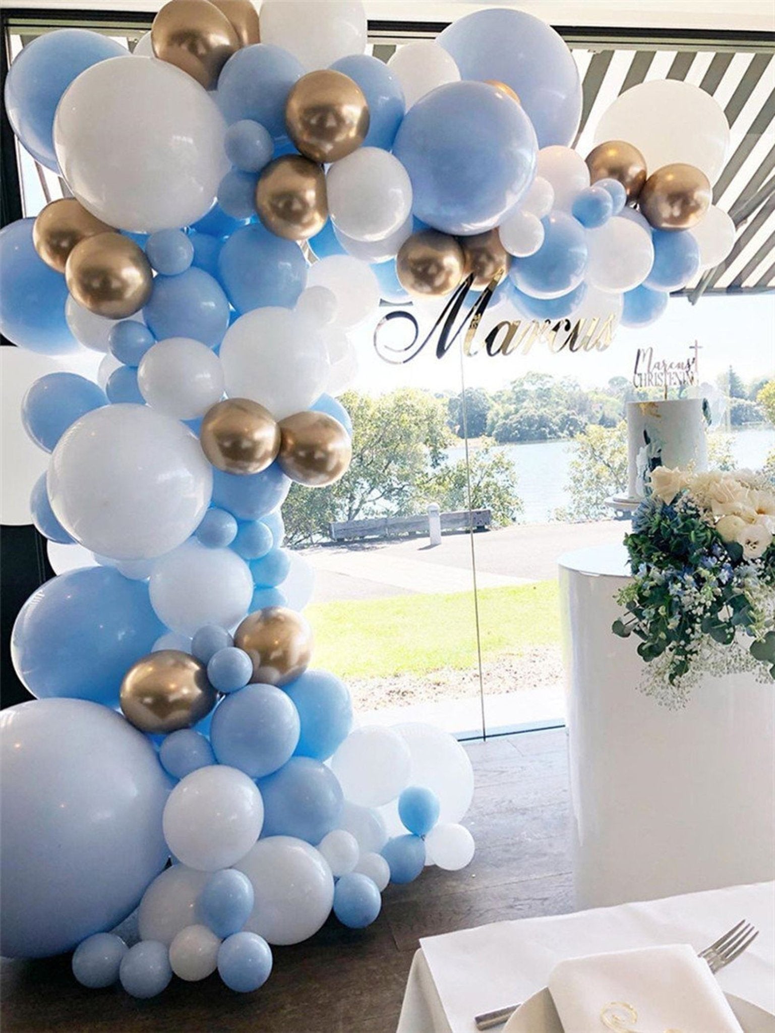 Pastel Blue, Gold & White Balloon Garland Kit