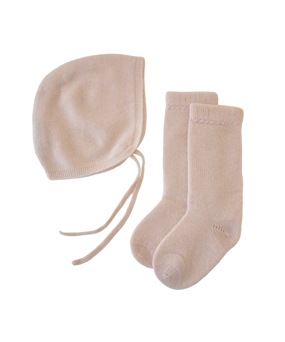 Baby Bonnet + Socks Gift Set - Butter Cream