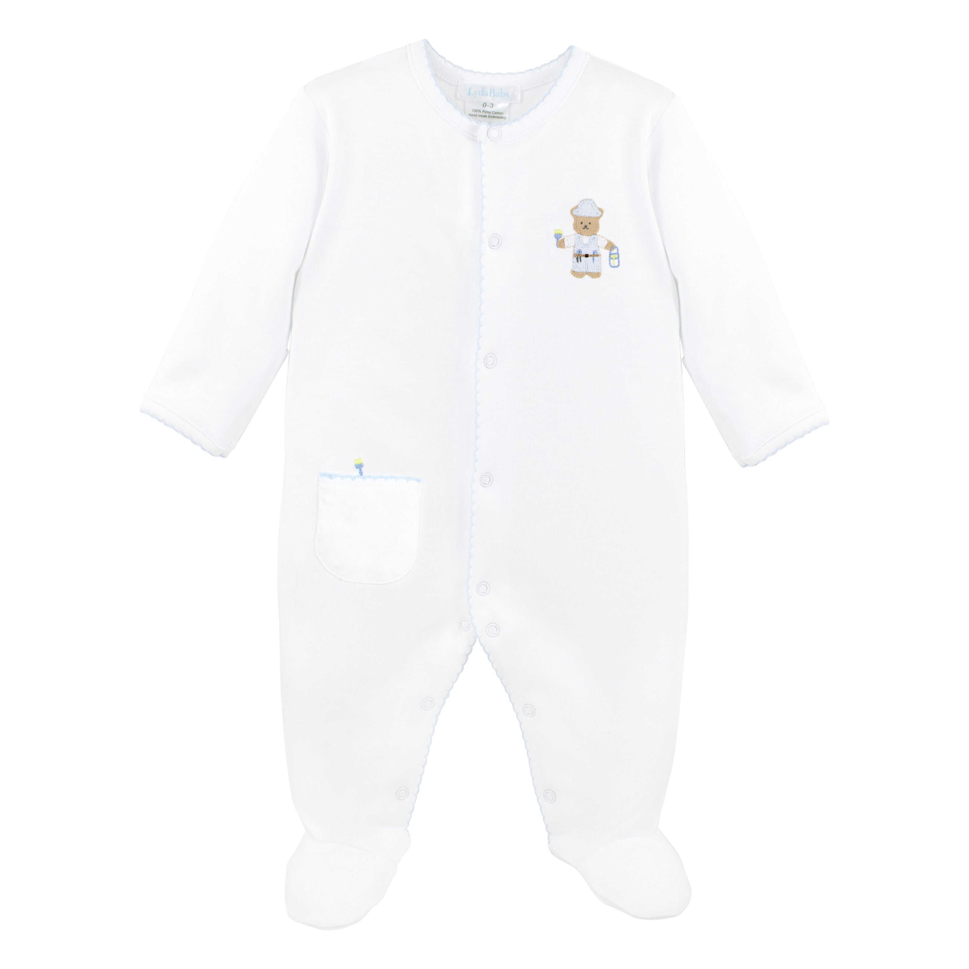 Fixer Bear Embroidery Footie | Baby Boy