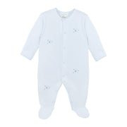 Lightblue Bubble Stars Embroidery Footie | Baby Boy