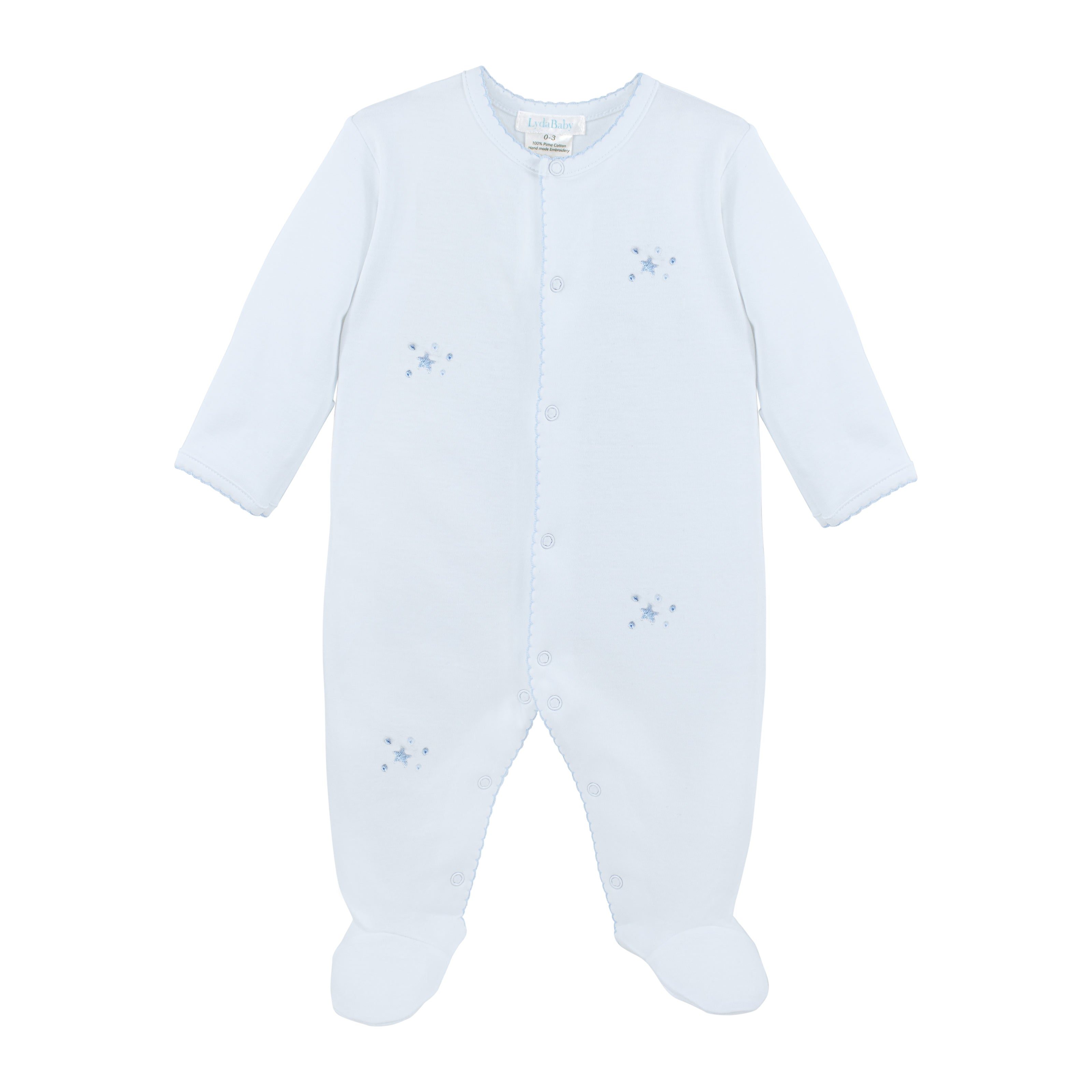 Lightblue Bubble Stars Embroidery Footie | Baby Boy