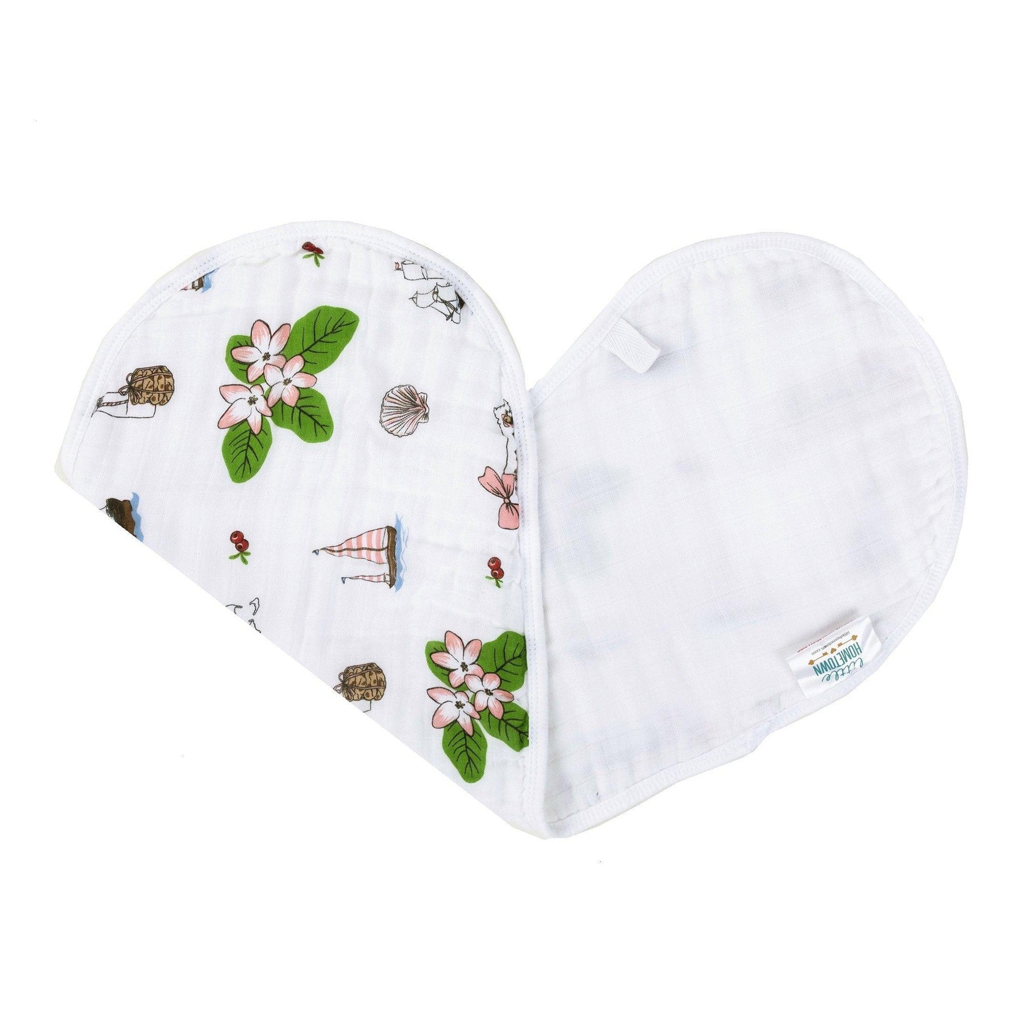 Gift Set: Massachusetts Floral Baby Muslin Swaddle Blanket And Burp Cloth/bib Combo