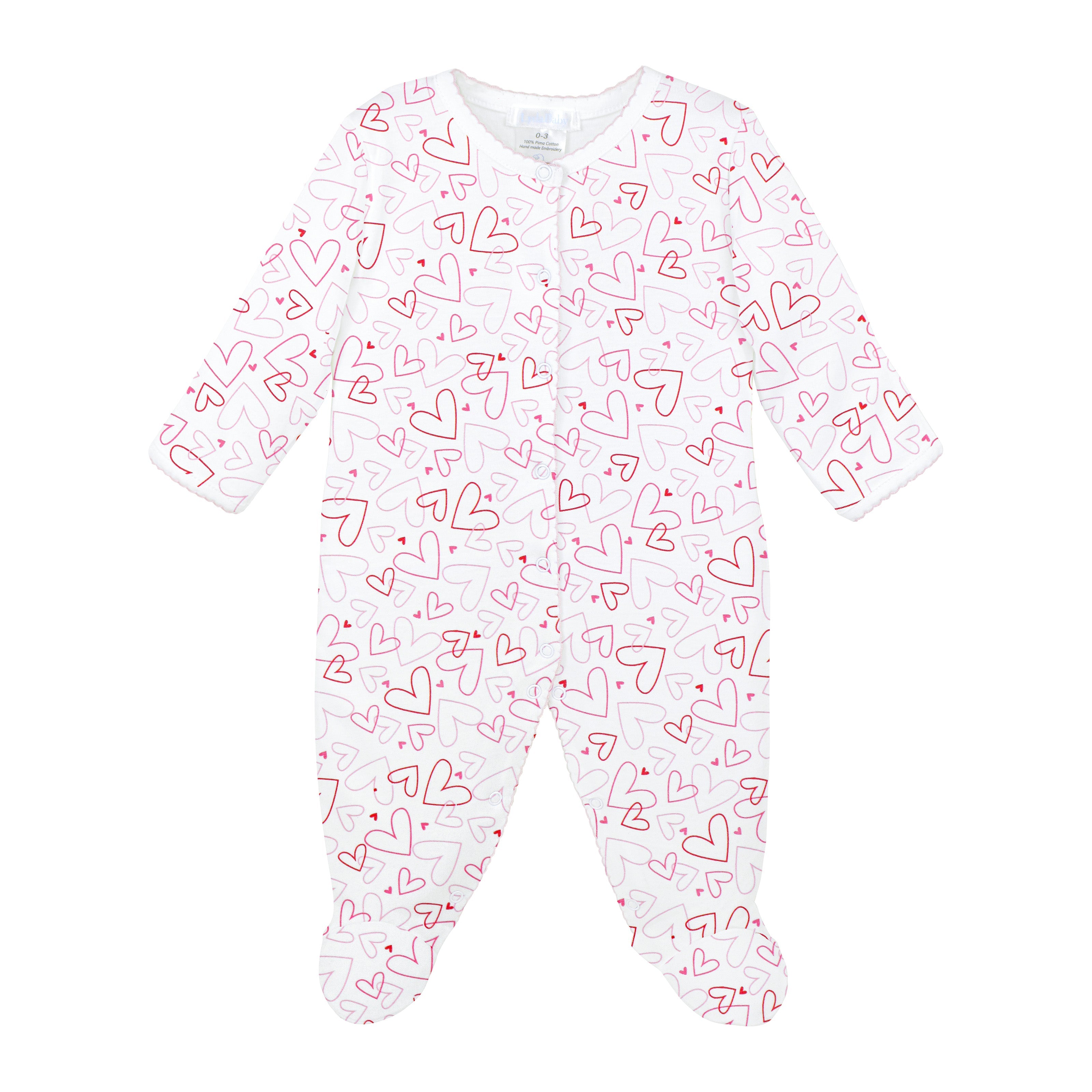 Doodle Hearts Printed Footie | Baby Girl