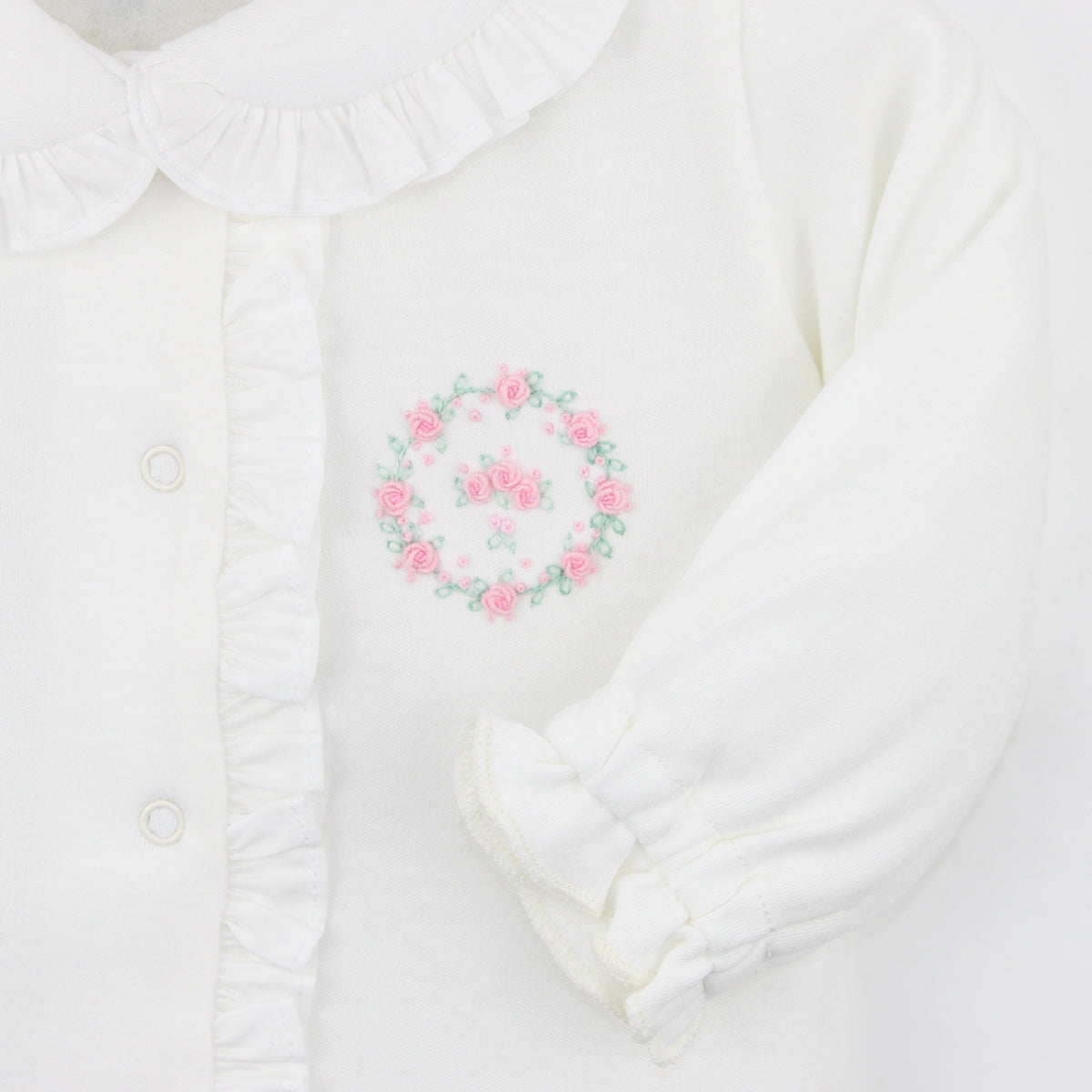 Circle Of Roses Embroidery Footie | Baby Girl
