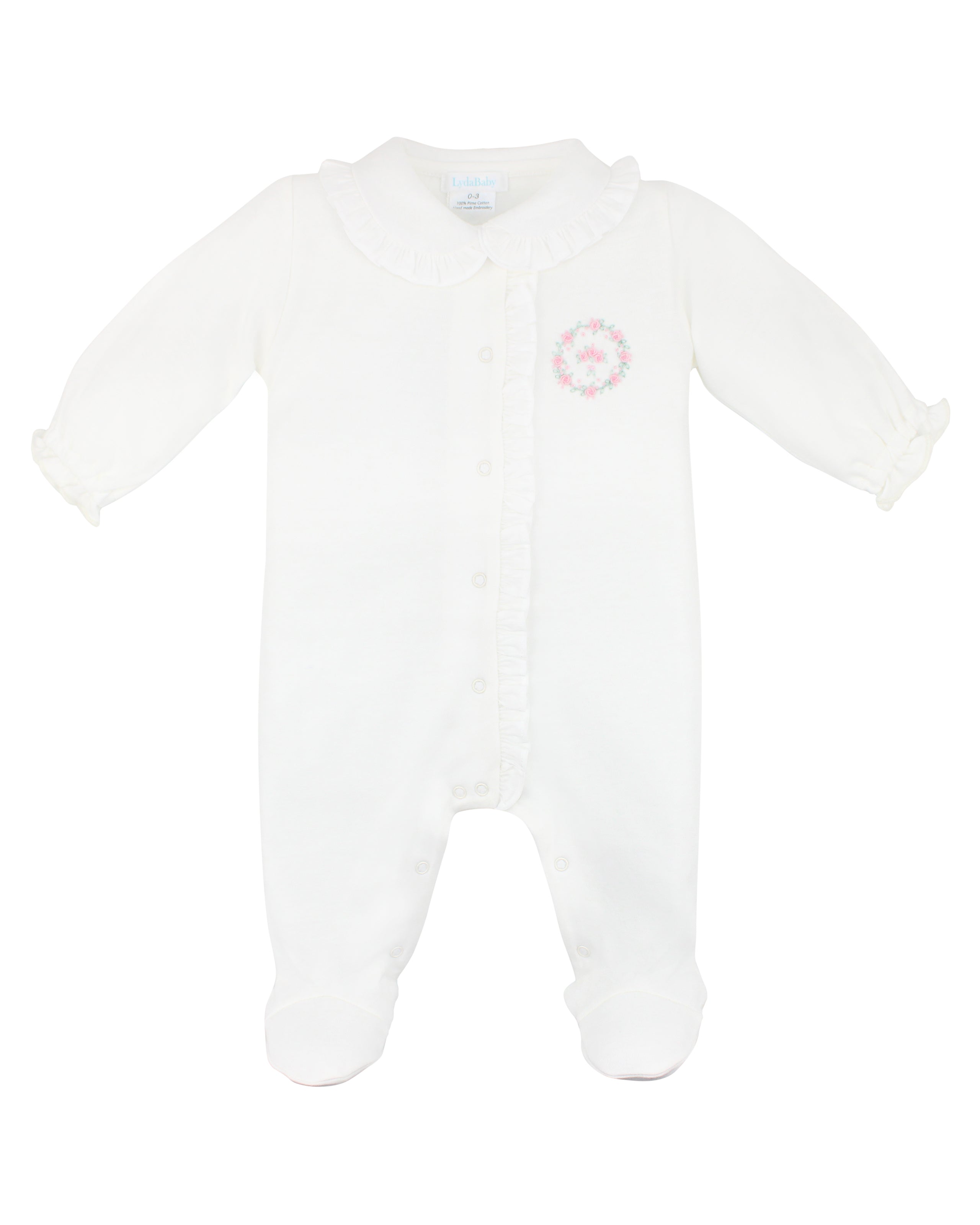 Circle Of Roses Embroidery Footie | Baby Girl