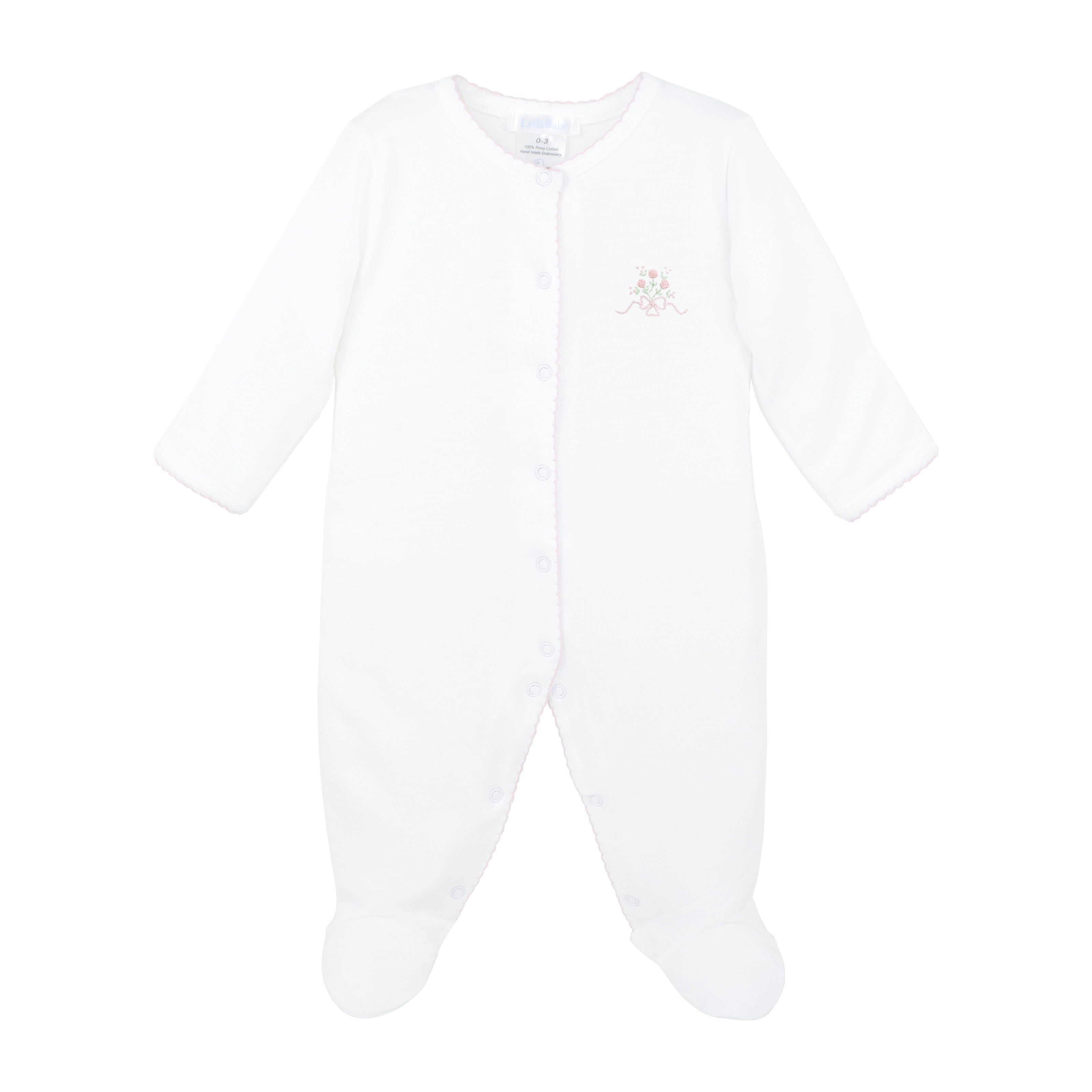Roses And Bows Embroidery Footie | Baby Girl
