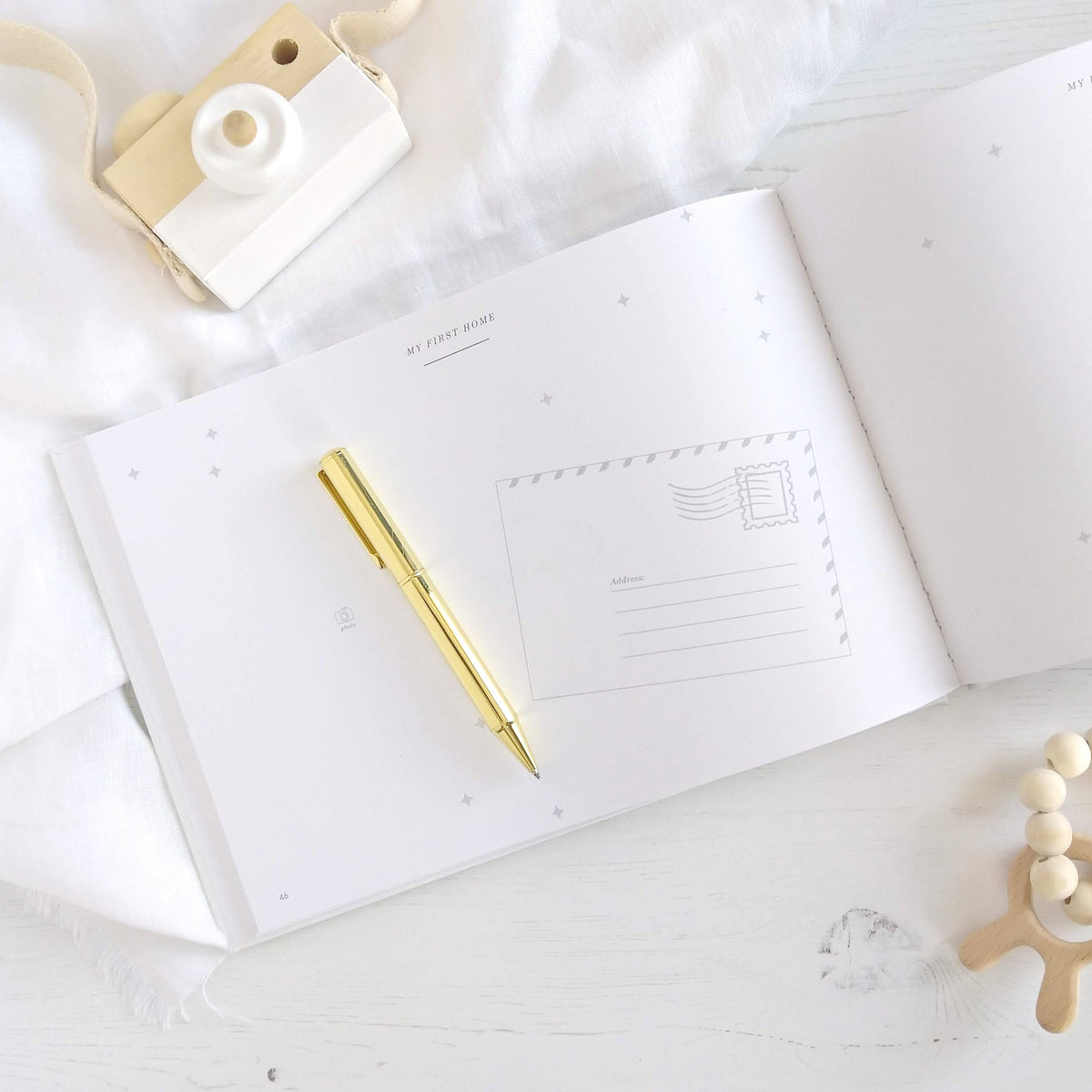 Baby Memory Book - Olive And Gold Foil With Gilded Edges