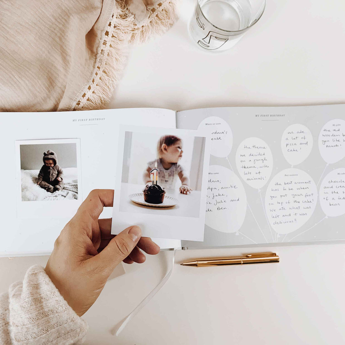 Baby Memory Book - Olive And Gold Foil With Gilded Edges