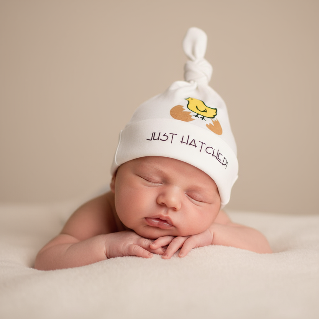 Just Hatched Organic Cotton Long Sleeve Romper & Hat Gift Set