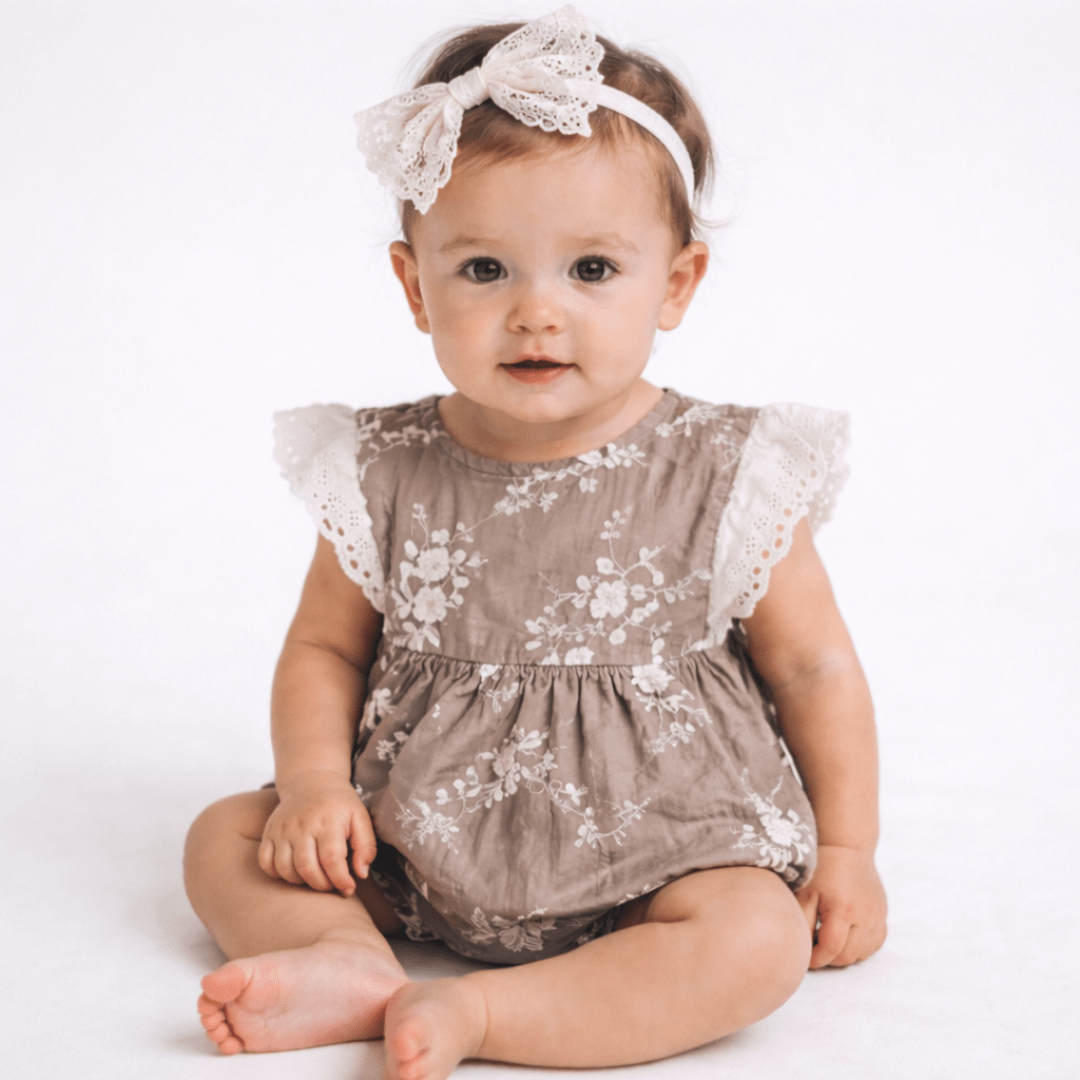 Embroidered Short Sleeve Floral Onesie- Infant