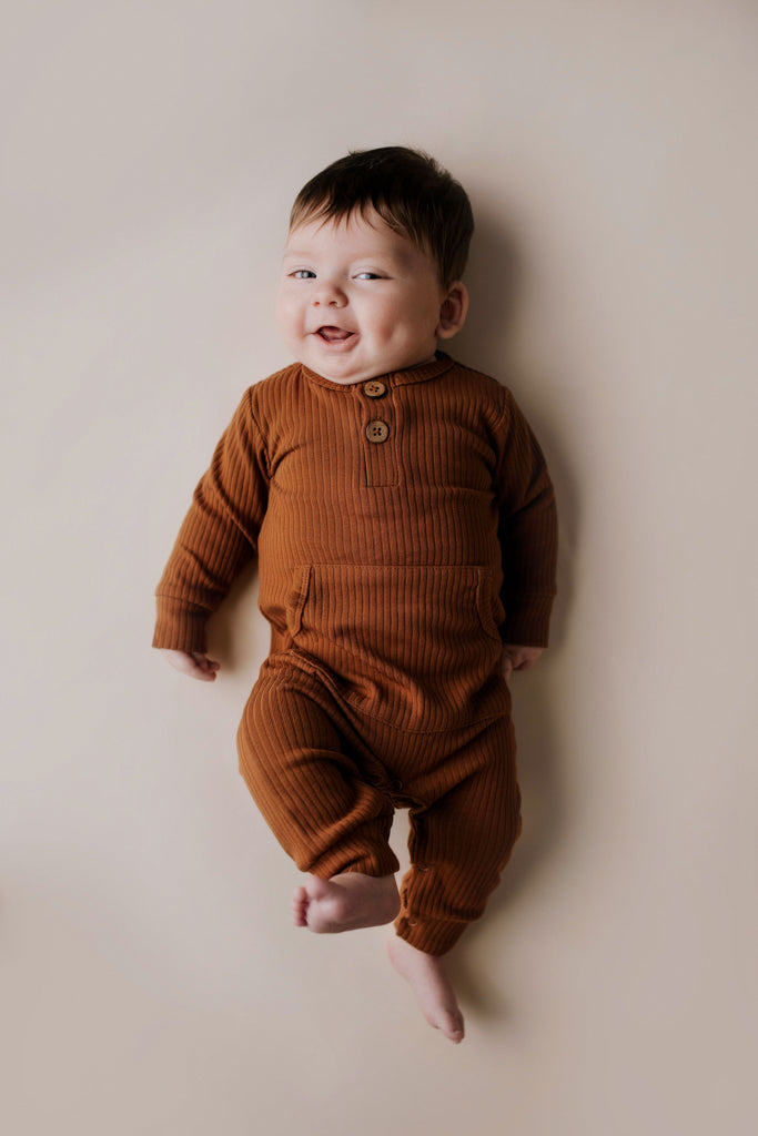Clay Baby Ribbed Playsuit With Pockets
