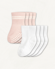 Newborn Gripper Crew Socks 4-pack (0-3 Months) - Blush Suede
