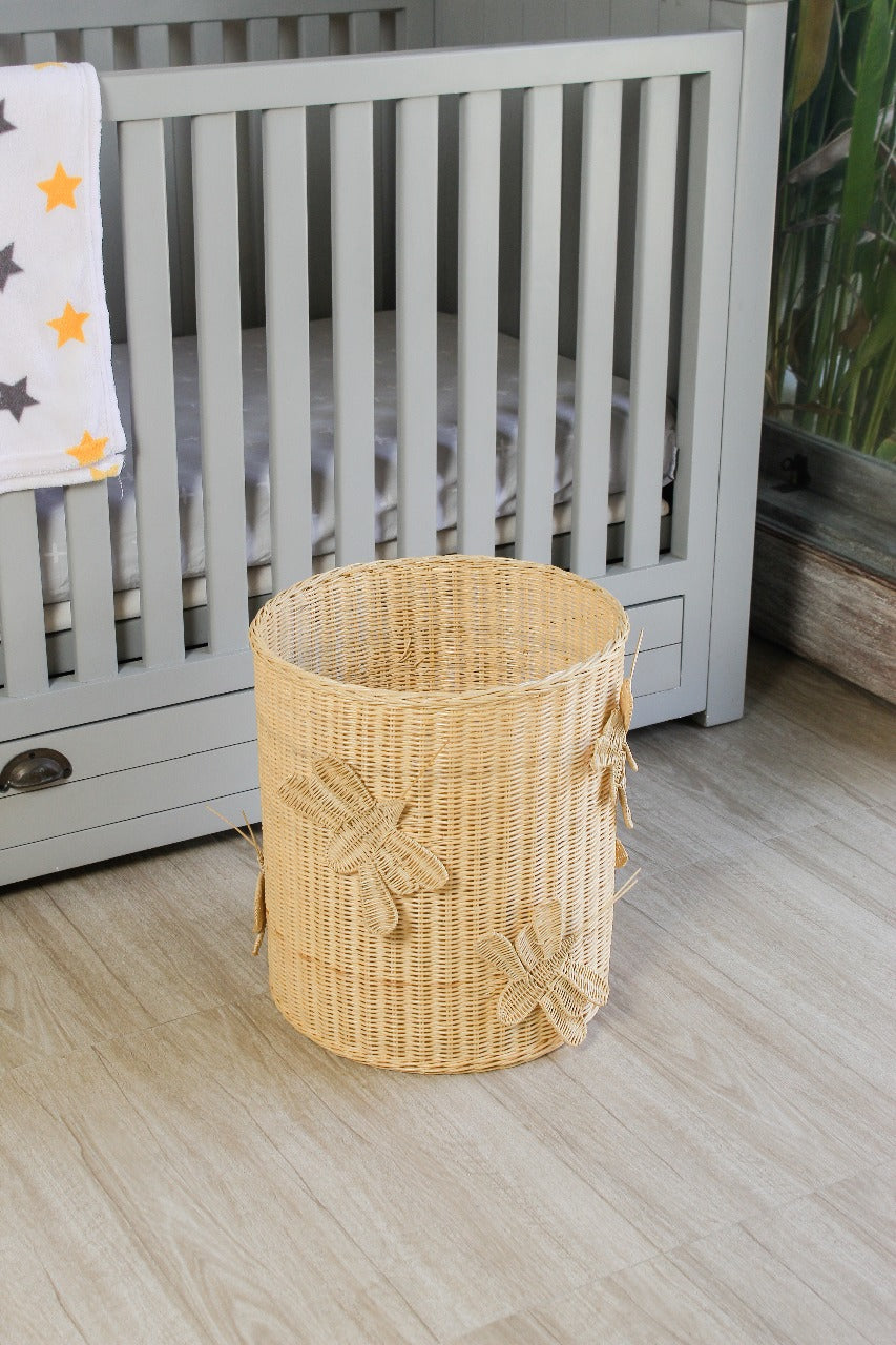 Flutter Wing Hamper Rattan Basket – Handwoven Boho Storage For Toys, Blankets & Laundry