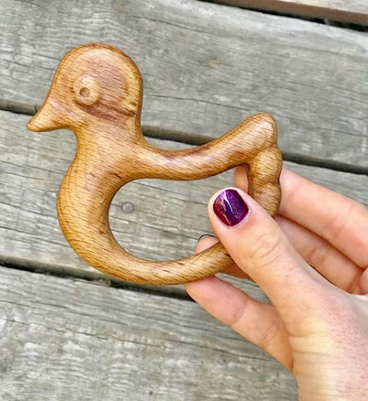 Organic Wooden Rattle-teether Duck