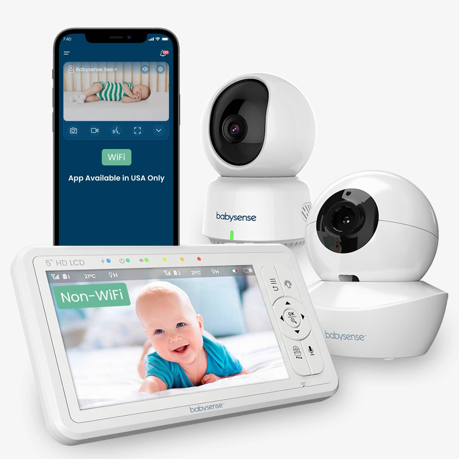 Babysense Hd Dual - Baby Monitor With Wifi, And Separate Non-wifi Camera