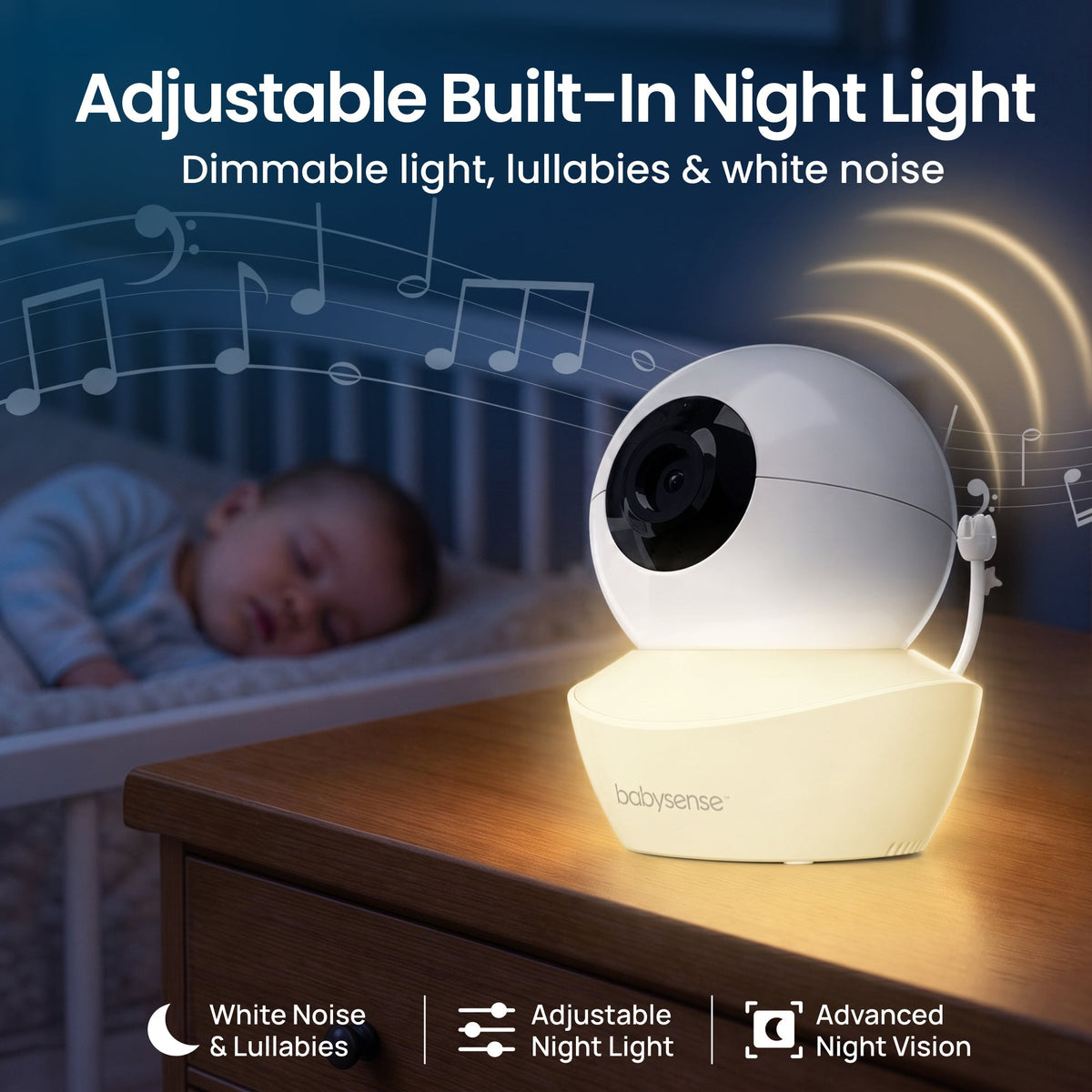Babysense Hd S2: Video Baby Monitor With 2 Cameras, Non Wifi, Split Screen & Night Light Machine