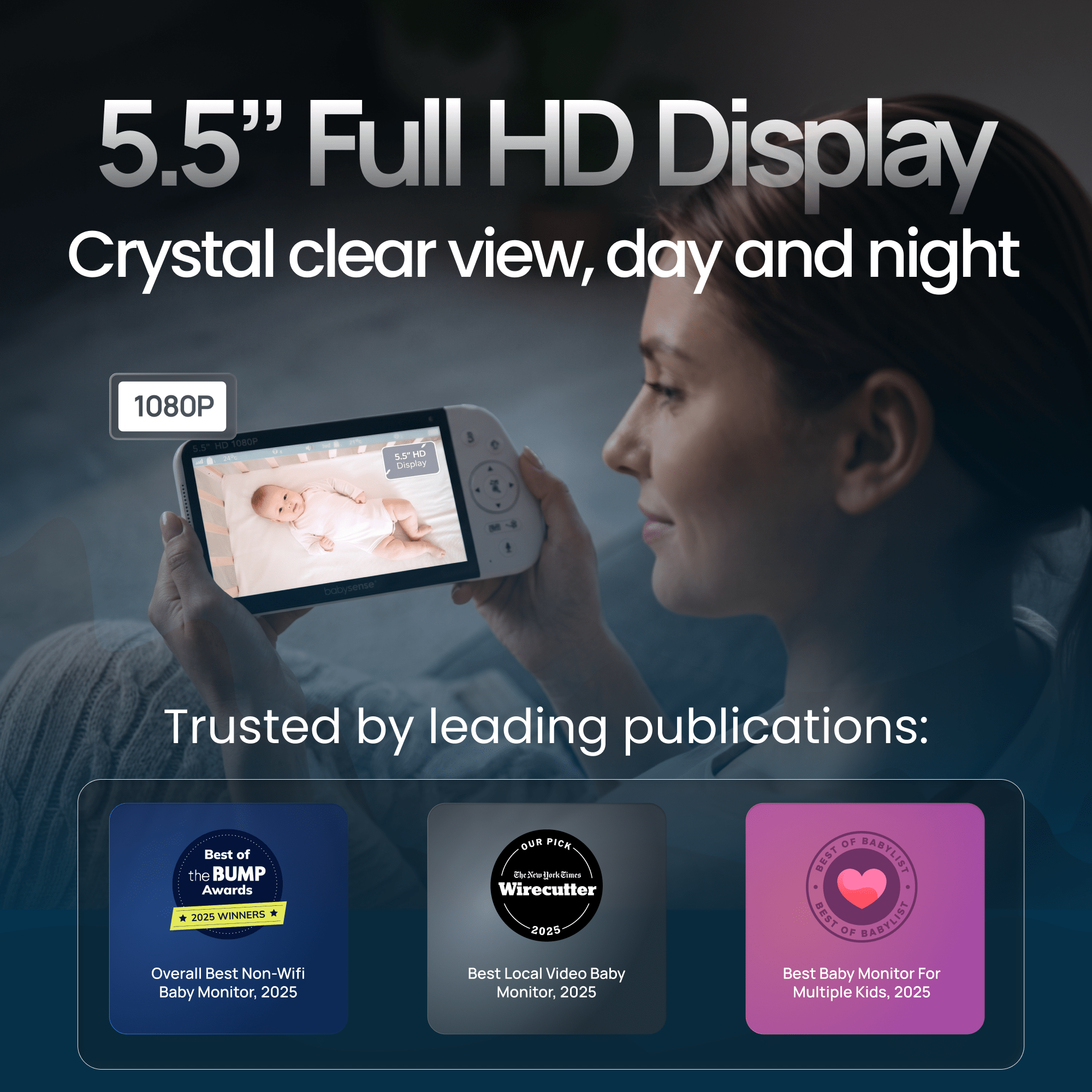 Babysense Max View: Video Baby Monitor With 1 Or 2 Cameras, Non Wifi, Split Screen, Night Light & Sound Machine