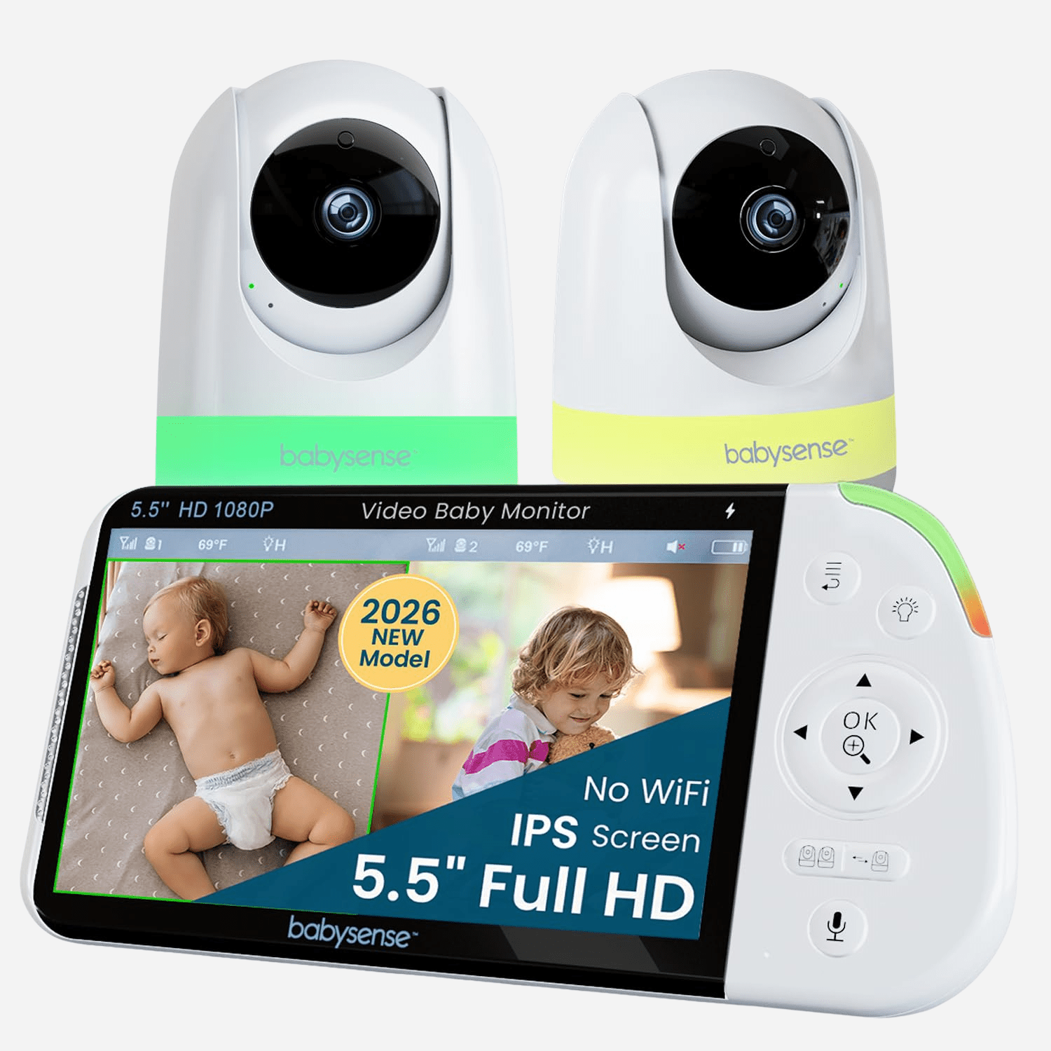 Babysense Max View: Video Baby Monitor With 1 Or 2 Cameras, Non Wifi, Split Screen, Night Light & Sound Machine