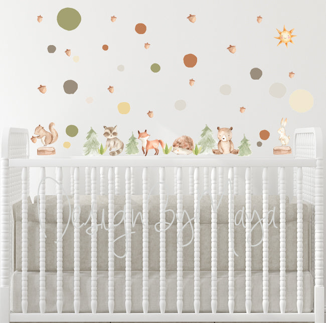 Baby Woodland Animals, Woodland Creatures - Fabric Nursery Wall Art Decals