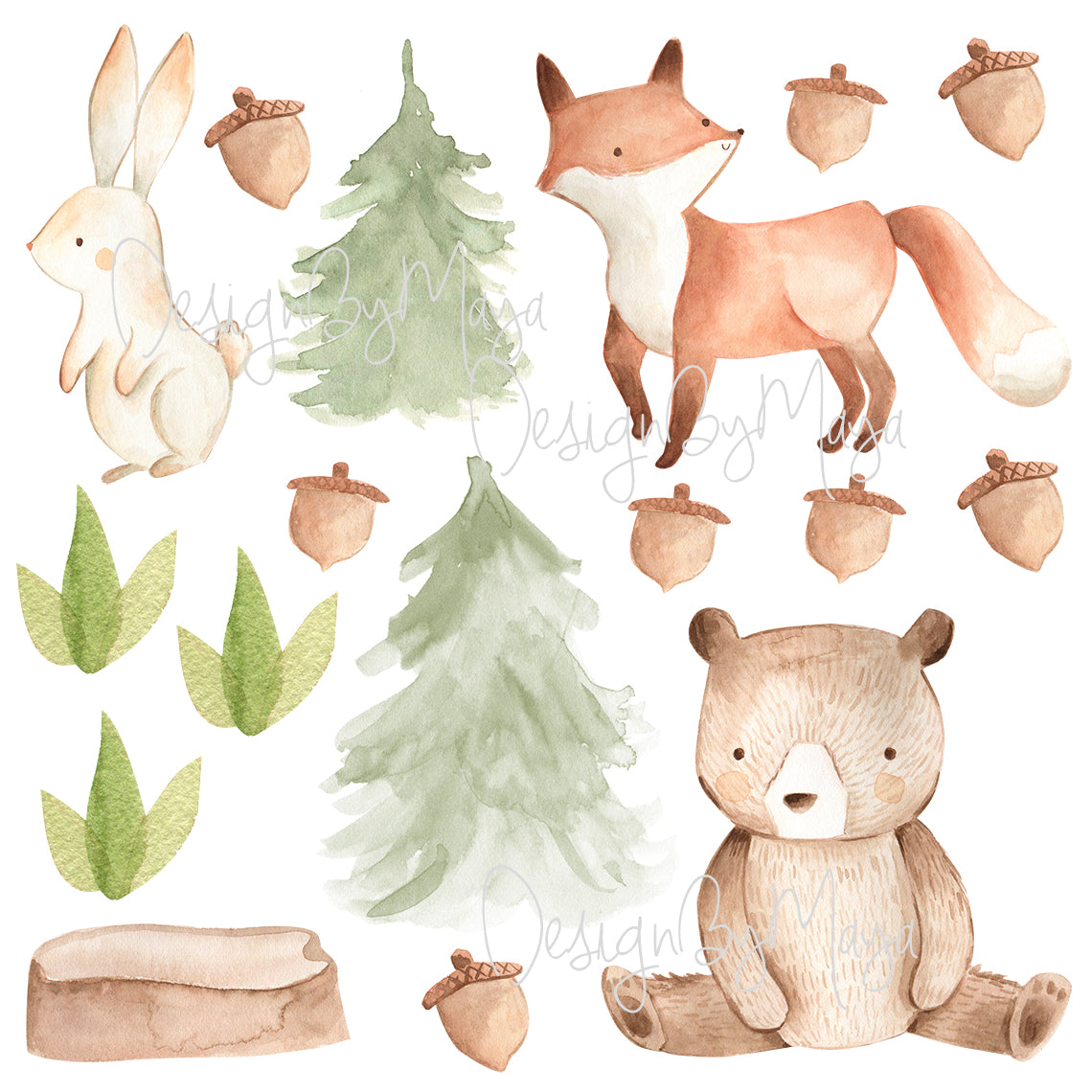 Baby Woodland Animals, Woodland Creatures - Fabric Nursery Wall Art Decals